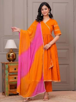 Autumnlane - Ganatra Kesari Cotton Anarkali Kurta and Pant with Dupatta (Set of 3)
