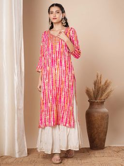 FASHOR - Ethnic Shibori Foil Printed and Embroidered Straight Fit Kurta