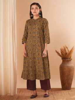FASHOR - Mustard Ethnic Floral Printed A-Line Kurta