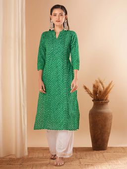 FASHOR - Green Ethnic Leheriya Printed Straight Fit Kurta