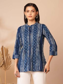 FASHOR - Blue Ethnic Printed Straight Fit Tunic