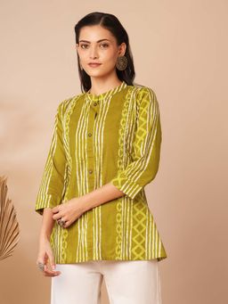 FASHOR - Green Ethnic Stripes Printed Straight Fit Tunic