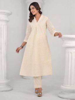 Autumnlane - Lipika Angel Schiffli Cotton Kurta with Pant (Set of 2)