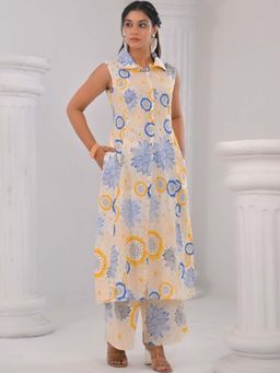 Autumnlane - Raagvi Vanilla Printed Cotton Kurta and Pant (Set of 2)