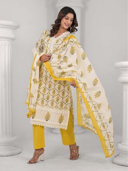 Autumnlane - Sayesha Mustard Printed Cotton and Pant with Dupatta (Set of 3)