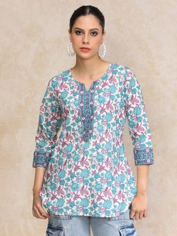 Varanga - Women Floral Printed Curved Hem Tunic