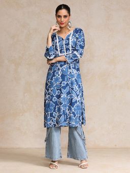 Varanga - Bold Floral Printed and Lace Detailed Yoke Kurta