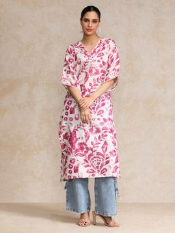 Varanga - Printed V Neck Quarter Sleeve Kurta