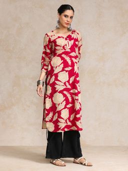 Varanga - Maroon Floral Printed Round Hem Kurta