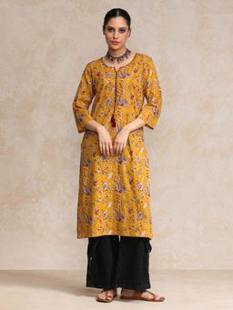 Varanga - Ethnic Floral Printed with Tassel Detailing On Neck Straight Kurta