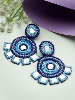 Moedbuille - Blue Mirrors Beads and Sequins Studded Contemporary Design Earrings