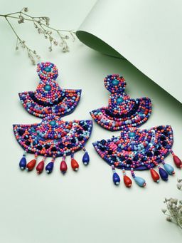 Moedbuille - Multi-Colour Beads and Sequins Studded Contemporary Layered Design Chandbali
