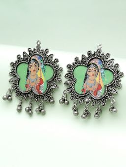 Moedbuille - Multi-Colour Ghungroo Studded Oxidised Silver Plated Meera Drop Earrings