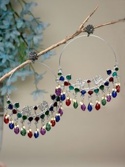 Moedbuille - Multi-Colour Meenakari Work Oxidised Silver Plated Chandbali