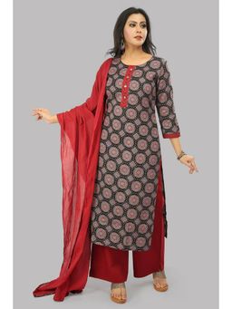 Biba - Red Unstitched dress material Suit Set
