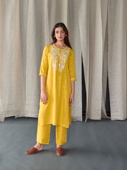 Bombay Bloom - Mustard Jacquard Kurta