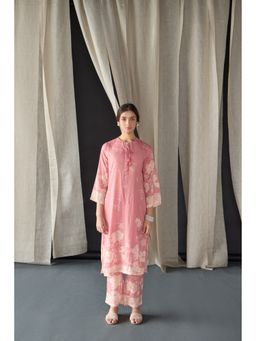 Bombay Bloom - Pink Floral Tencel Kurta and Pant (Set of 2)