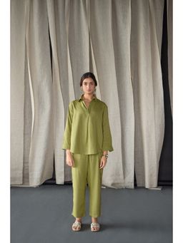 Bombay Bloom - Olive Linen Solid Co-Ord (Set of 2)
