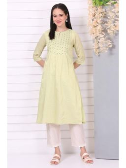 Aurelia - Women's Beaded Straight Chanderi Lurex Green Kurta