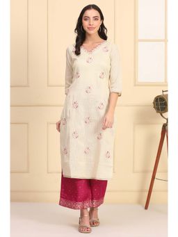 Aurelia - Women's Zari Embellished Straight Chanderi Lurex Cream Kurta