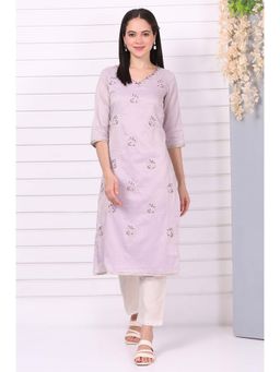 Aurelia - Women's Embroidered Printed Zari Straight Chanderi Lurex Purple Kurta