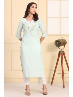 Aurelia - Women's Sequins Embellished Mint Green Straight Kurta