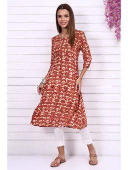 Aurelia - Women's Orange Batik Printed Casual A-Line Kurta