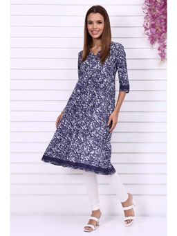 Aurelia - Women's Blue Batik Printed Casual Flared Kurta