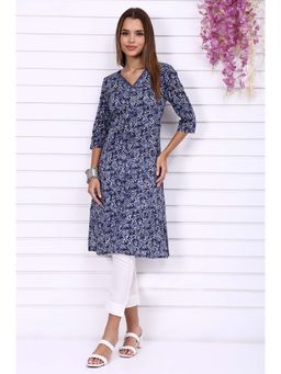 Aurelia - Women's Blue Batik Printed Pure Cotton Straight Casual Kurta