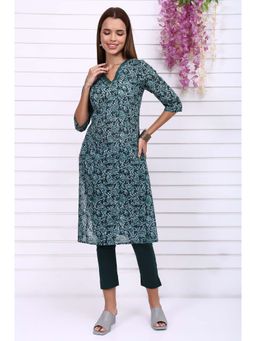 Aurelia - Women's Green Batik Printed Pure Cotton Straight Casual Kurta