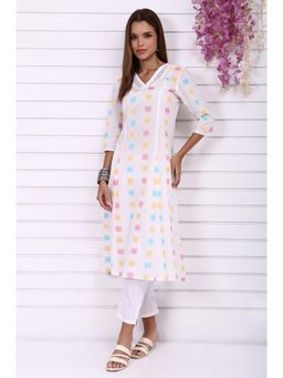 Aurelia - Women's White Geometric Printed Cotton Rayon Anarkali Kurta