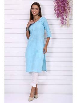 Aurelia - Women's Blue Yarn Dyed Straight Kurta