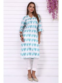 Aurelia - Women's Blue Geometric Printed Cotton Rayon Straight Kurta