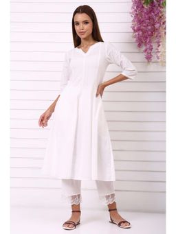 Aurelia - Women's White Schiffli Embroidered Anarkali Kurta