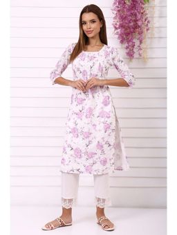 Aurelia - Women's White Schiffli Embroidered Straight Kurta