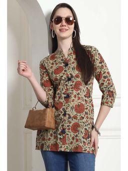 Rajnandini - Women's Beige Cotton Floral Printed Kurti
