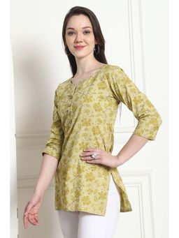 Rajnandini - Women's Lime Yellow Cotton Floral Printed Kurti