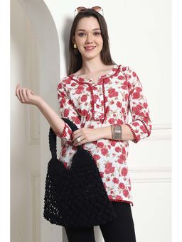 Rajnandini - Women's White and Magenta Cotton Floral Printed Kurti