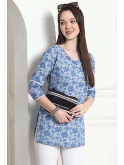 Rajnandini - Women's Sky Blue Cotton Floral Printed Kurti