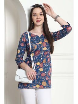 Rajnandini - Women's Blue Cotton Floral Printed Kurti