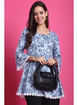 Rajnandini - Women's Light Blue Pure Cotton Floral Printed Kurti