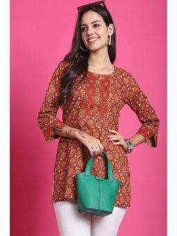 Rajnandini - Women's Orange Pure Cotton Floral Printed Kurti