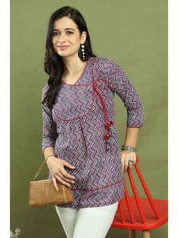Rajnandini - Women's Blue and Maroon Pure Cotton Zig-Zag Printed Kurti