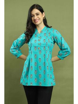 Rajnandini - Women's Turquoise Pure Cotton Floral Printed Kurti