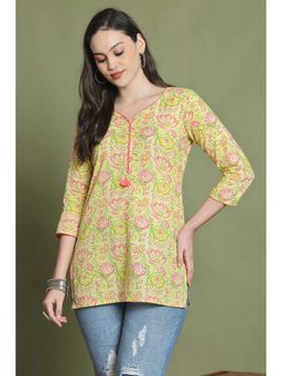 Rajnandini - Women's Yellow Pure Cotton Floral Printed Kurti