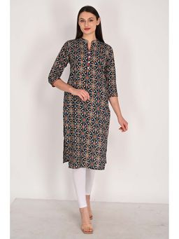 Rajnandini - Women's Navy Blue Pure Cambric Cotton Jaipuri Printed Kurta