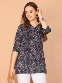 Rajnandini - Women's Black and Navy Blue Pure Cotton Kalamkari Printed Kurti