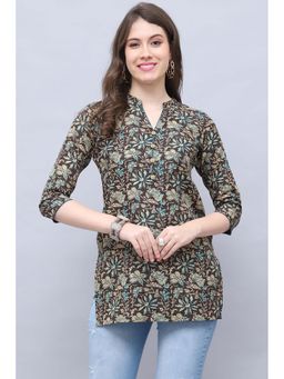 Rajnandini - Women's Brown and Beige Cotton Blend Floral Printed Kurti
