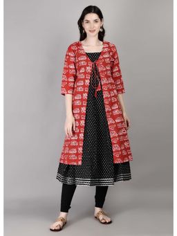 Palash - Red & Black Block Printed Layered Cotton Kurta with Jacket (Set of 2)
