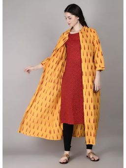 Palash - Red & Yellow Block Printed Layered Cotton Kurta with Jacket (Set of 2)